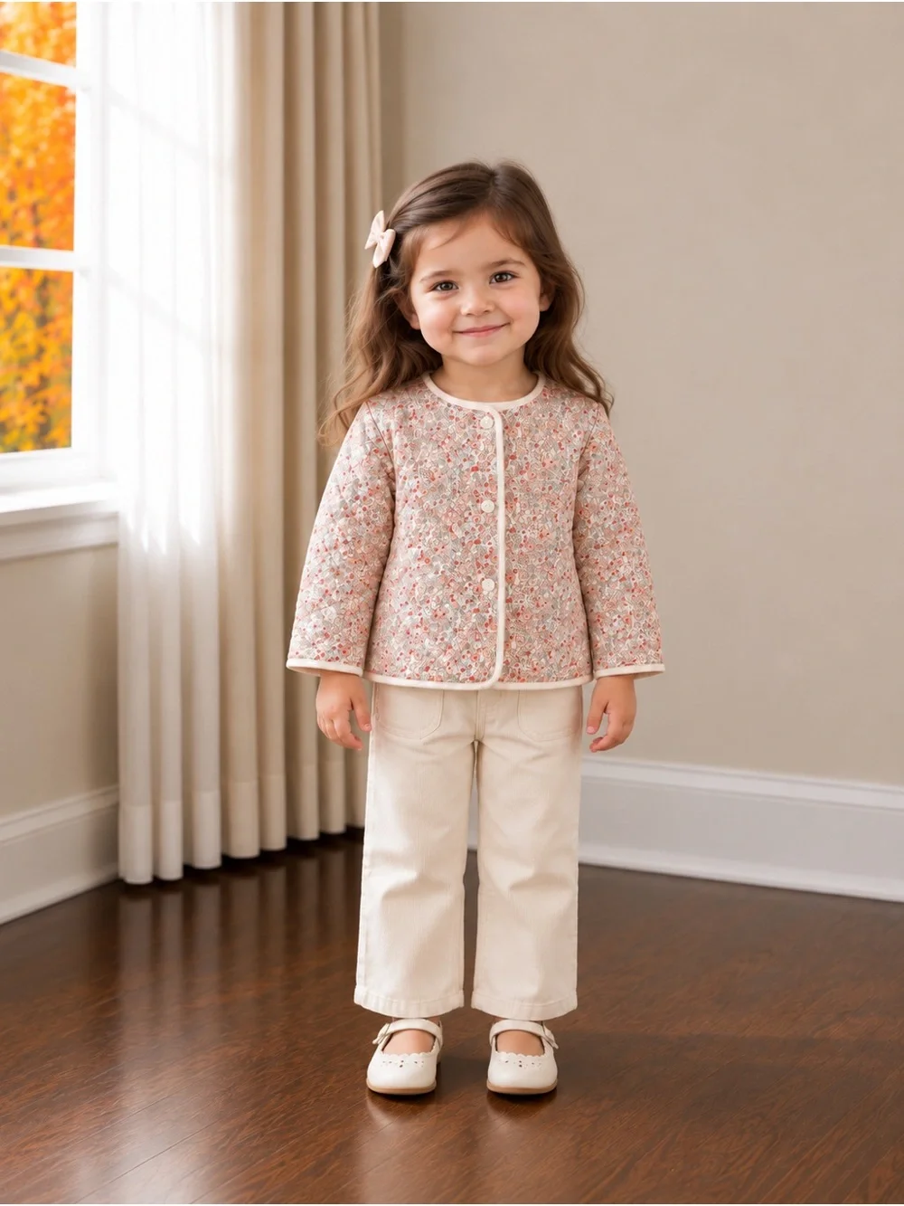 Girls' Quilted Floral Button-Front Jacket - Pink Floral